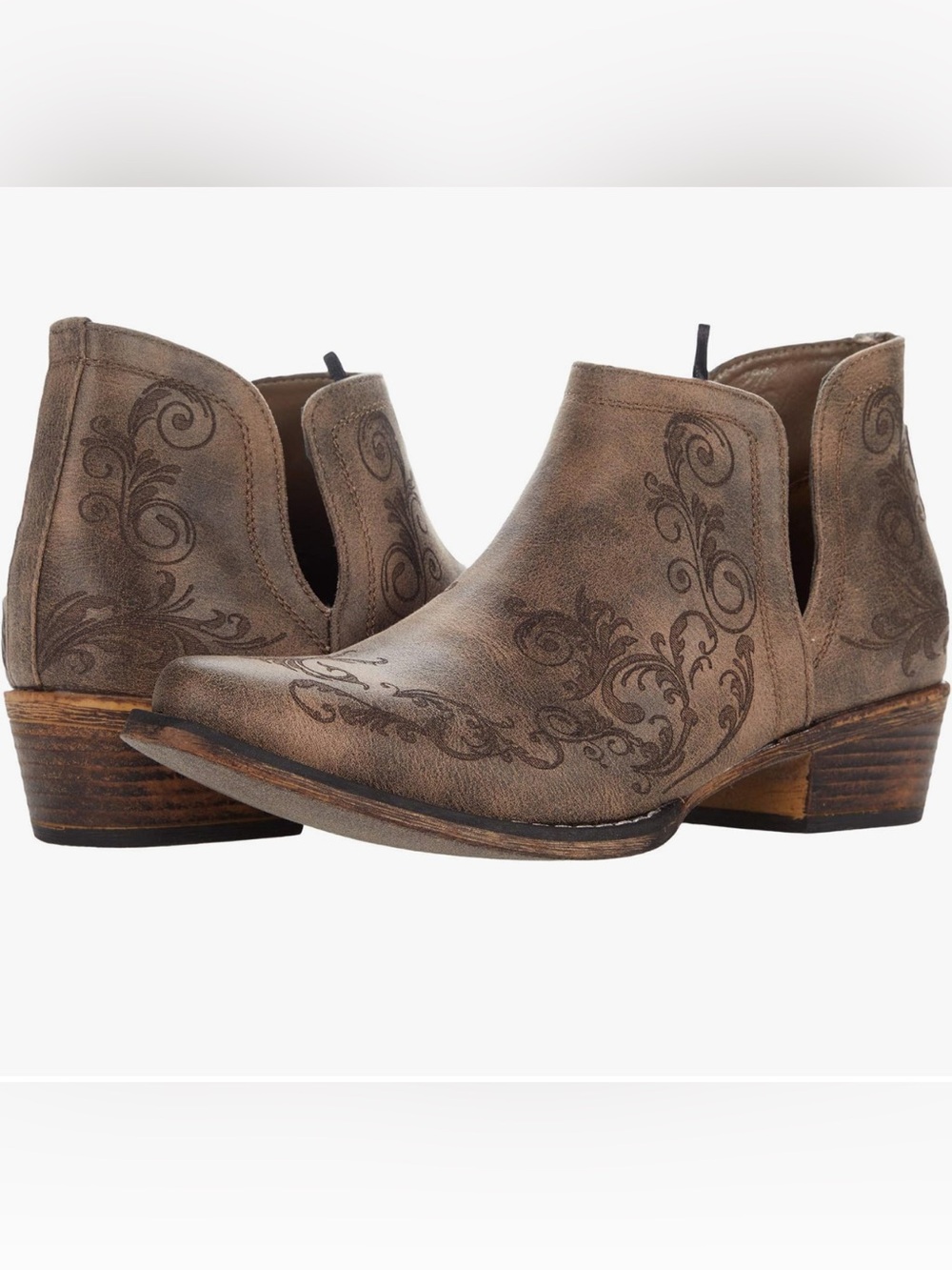 Roper Ava Boot Women's 8.5 Brown Faux Leather Snip Toe Pull On Ankle Bootie